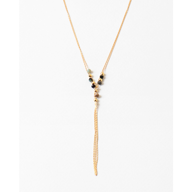 Blue Suede Jewels Delicate Beaded Tassel Necklace