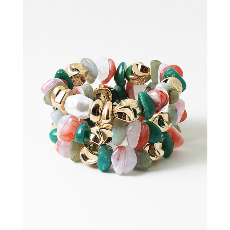Blue Suede Jewels Mixed Stone & Gold Stretch Bracelet Set