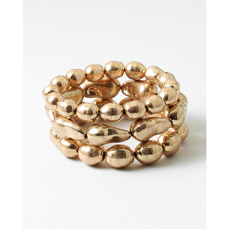 Blue Suede Jewels Gold Organic Bead Stretch Bracelet Set