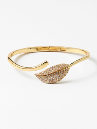 Blue Suede Jewels Pavé Leaf Open Hinge Bangle Bracelet