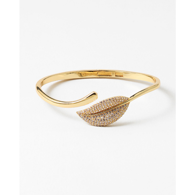 Blue Suede Jewels Pavé Leaf Open Hinge Bangle Bracelet