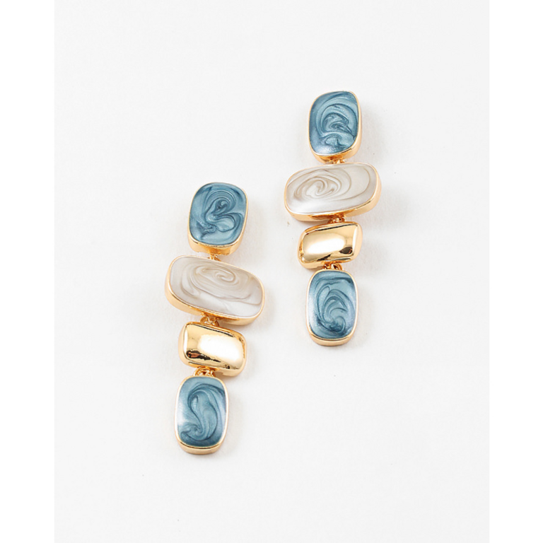 Blue Suede Jewels Blue & Ivory Marbled Drop Earrings