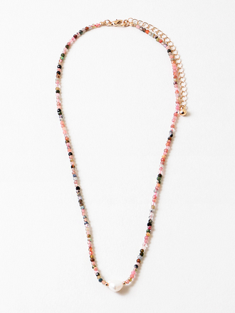 Blue Suede Jewels Delicate Multicolor Seed Bead Necklace with Pearl Accent