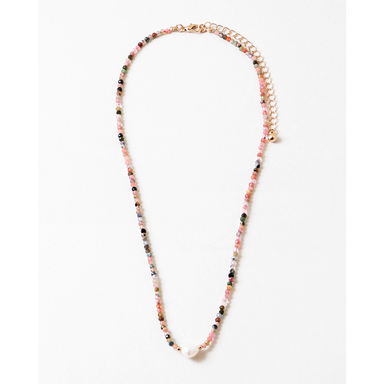 Blue Suede Jewels Delicate Multicolor Seed Bead Necklace with Pearl Accent