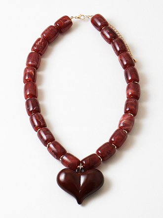 Blue Suede Jewels Marbled Burgundy Heart Pendant Statement Necklace