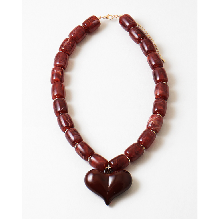 Blue Suede Jewels Marbled Burgundy Heart Pendant Statement Necklace