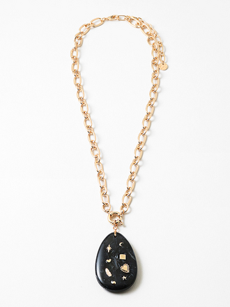 Blue Suede Jewels Celestial Black Pendant Chain Necklace