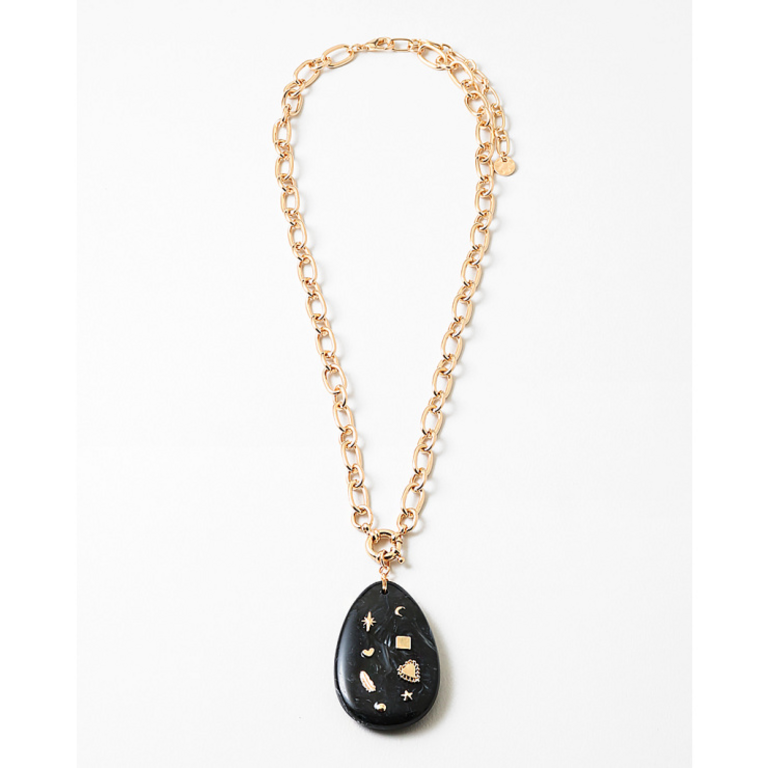Blue Suede Jewels Celestial Black Pendant Chain Necklace