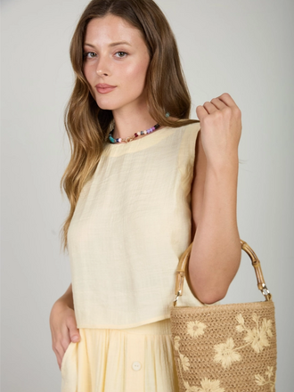 Blu Pepper Textured Sleeveless Back Button Detail Top