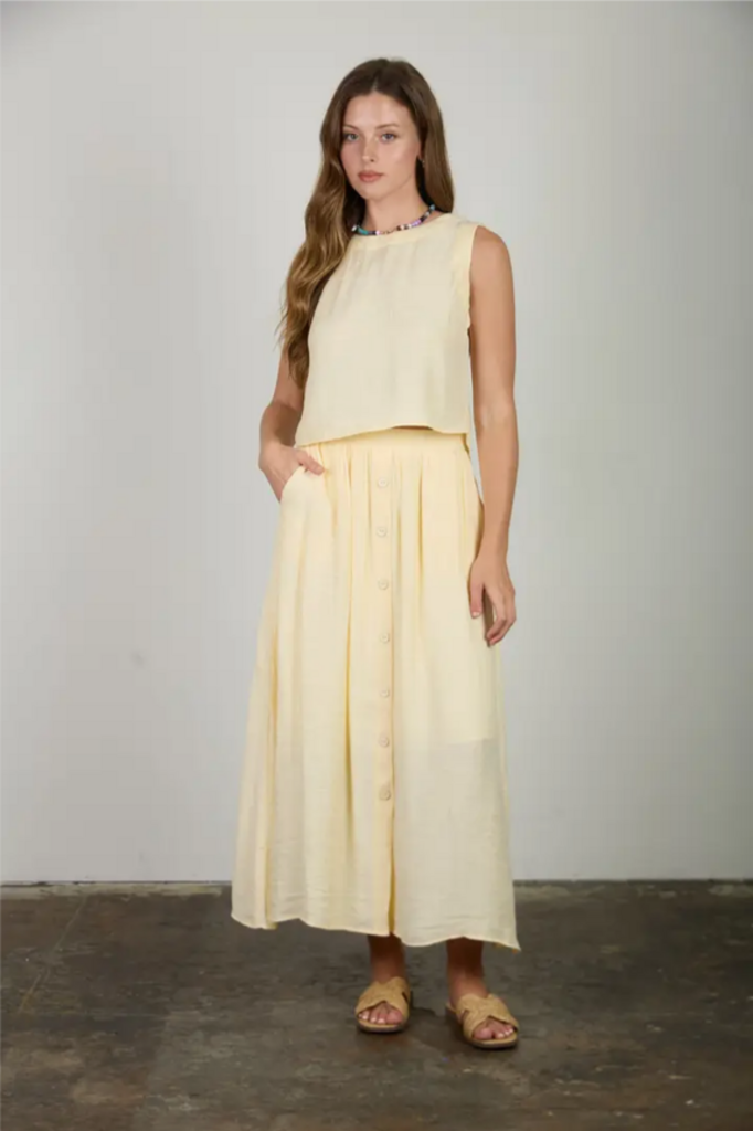 Blu Pepper Textured Sleeveless Back Button Detail Top