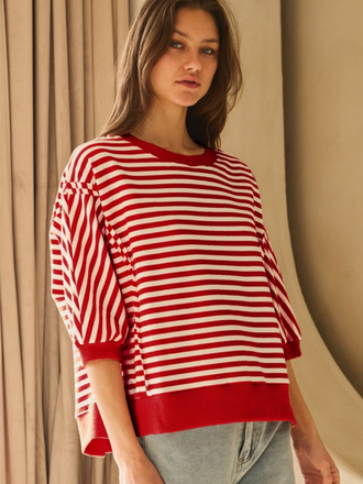 Oddi Striped Knit Top – Red & Ivory