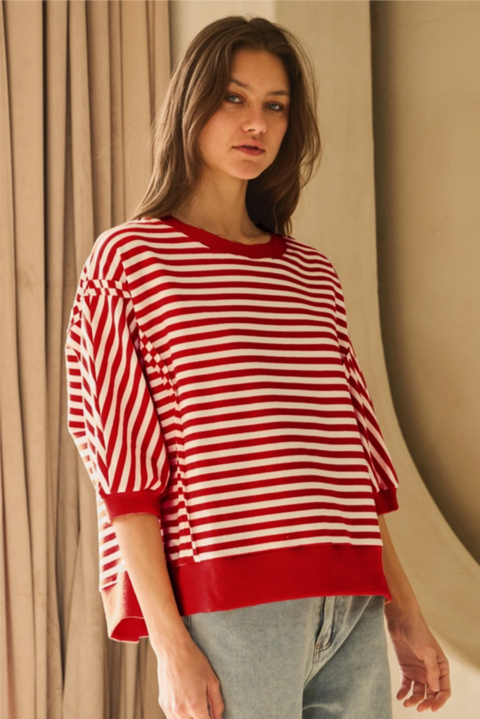 Oddi Striped Knit Top – Red & Ivory