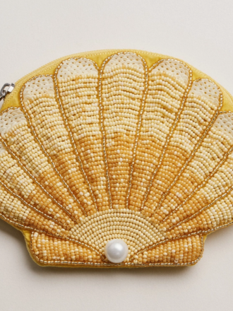 Blue Suede Jewels Beaded Seashell Coin Purse