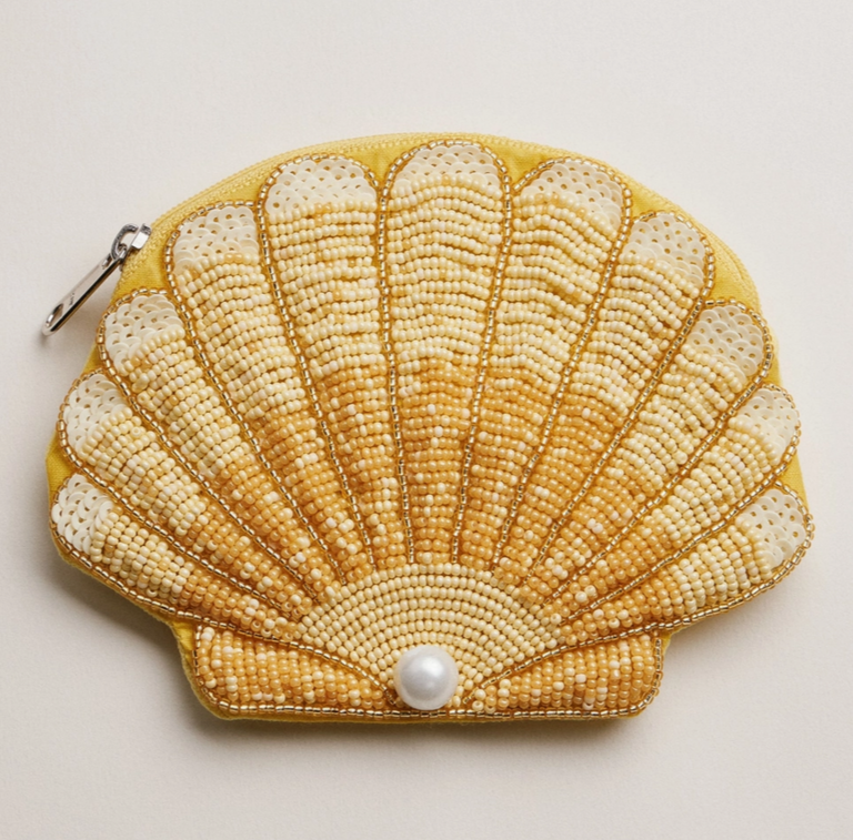 Blue Suede Jewels Beaded Seashell Coin Purse