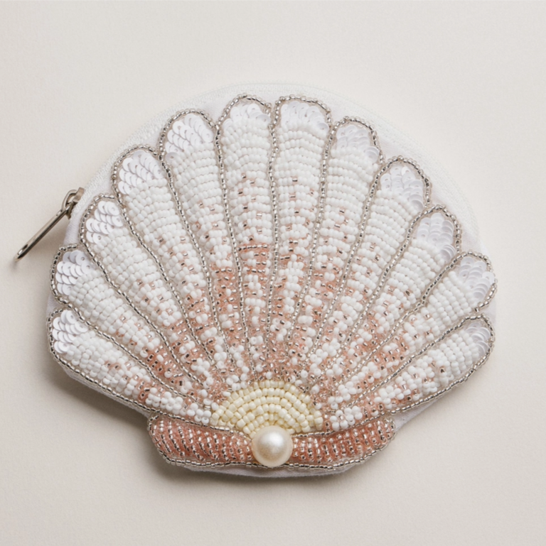Blue Suede Jewels Beaded Seashell Coin Purse