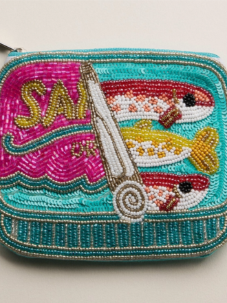 Blue Suede Jewels Sardine Beaded Coin Purse
