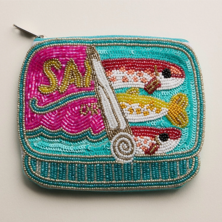 Blue Suede Jewels Sardine Beaded Coin Purse