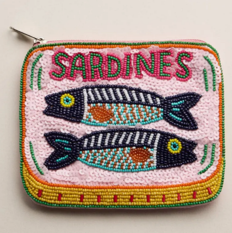 Blue Suede Jewels Sardine Beaded Coin Purse