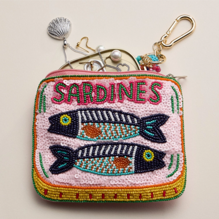 Blue Suede Jewels Sardine Beaded Coin Purse