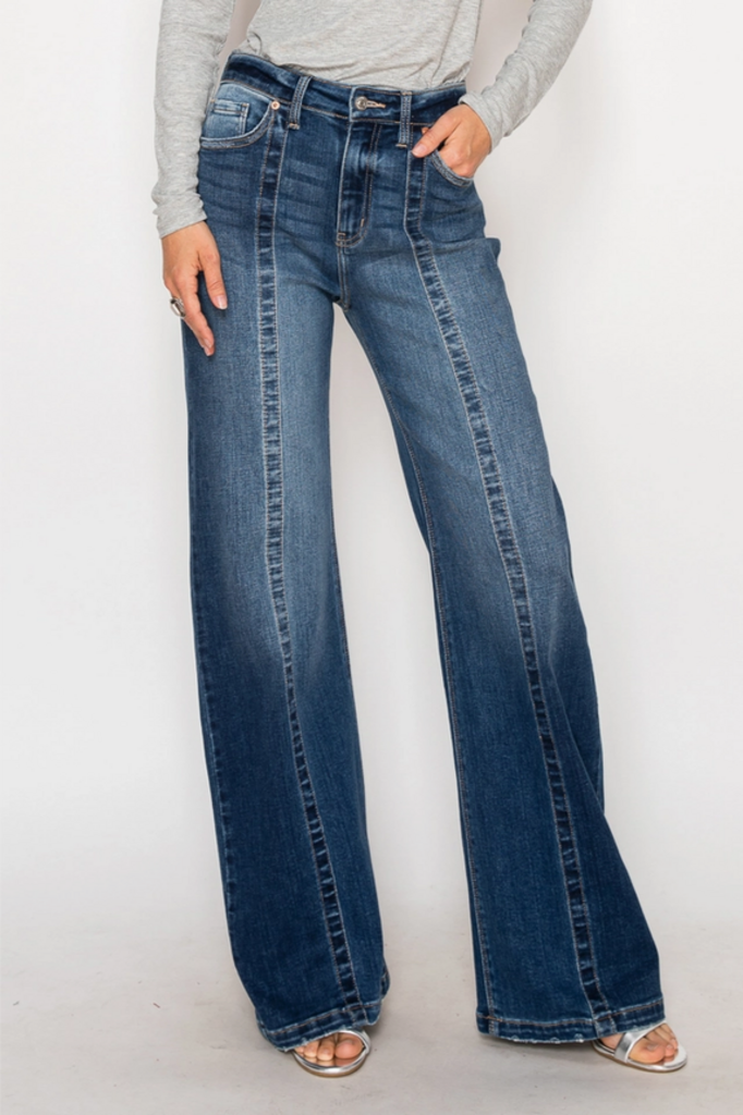 Artemis Vintage Eco High Rise Relaxed Flare Jeans with Seam Detail