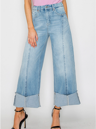 Artemis Vintage Eco Inseam Wide Leg Jeans with Convertible Snap Cuff