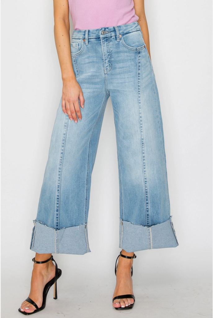 Artemis Vintage Eco Inseam Wide Leg Jeans with Convertible Snap Cuff