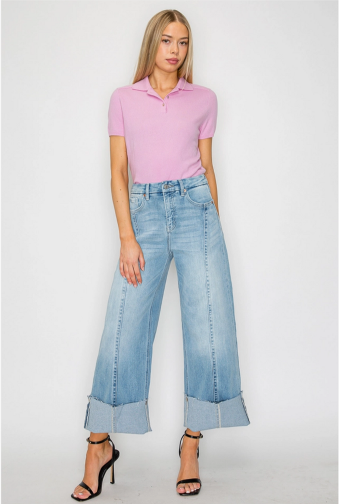 Artemis Vintage Eco Inseam Wide Leg Jeans with Convertible Snap Cuff