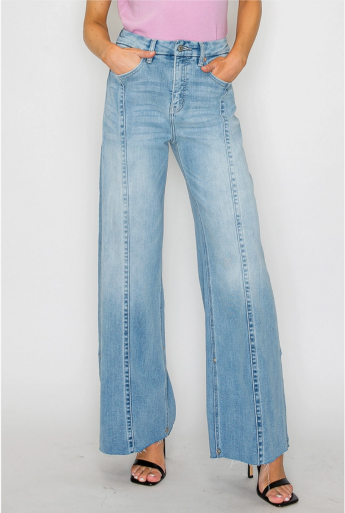 Artemis Vintage Eco Inseam Wide Leg Jeans with Convertible Snap Cuff