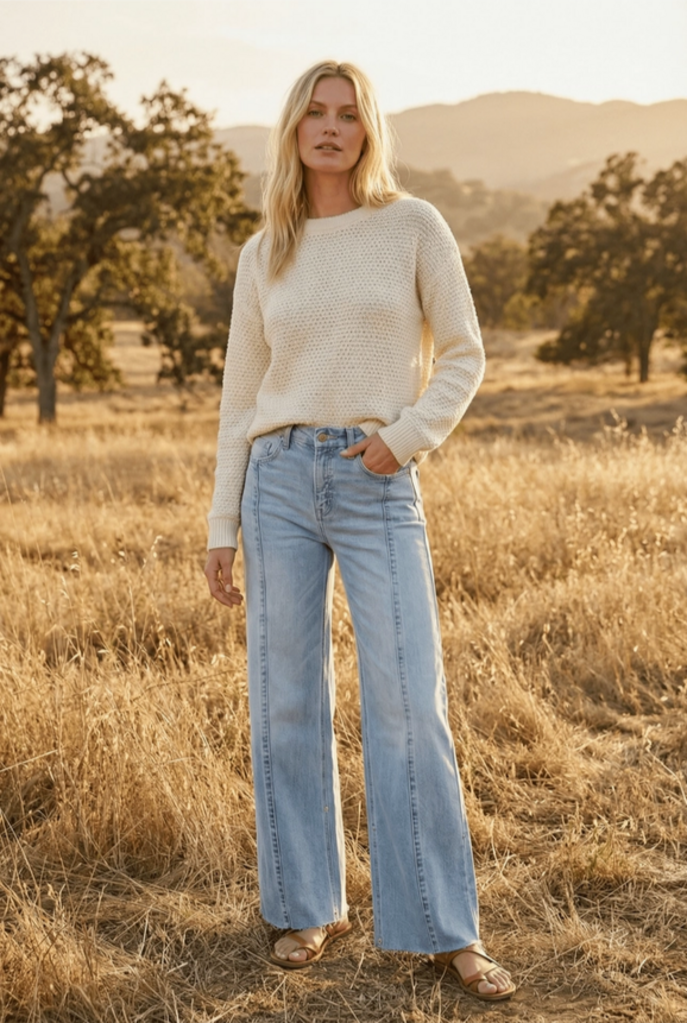 Artemis Vintage Eco Inseam Wide Leg Jeans with Convertible Snap Cuff