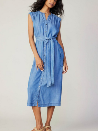 Current Air Current Air Chambray Sleeveless Button Down Dress