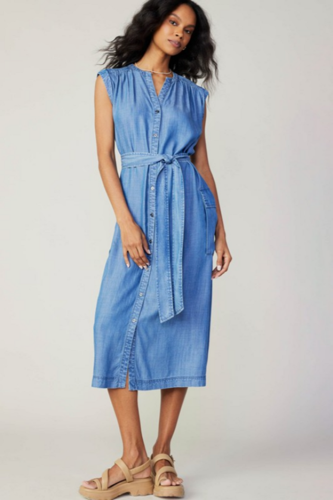 Current Air Current Air Chambray Sleeveless Button Down Dress