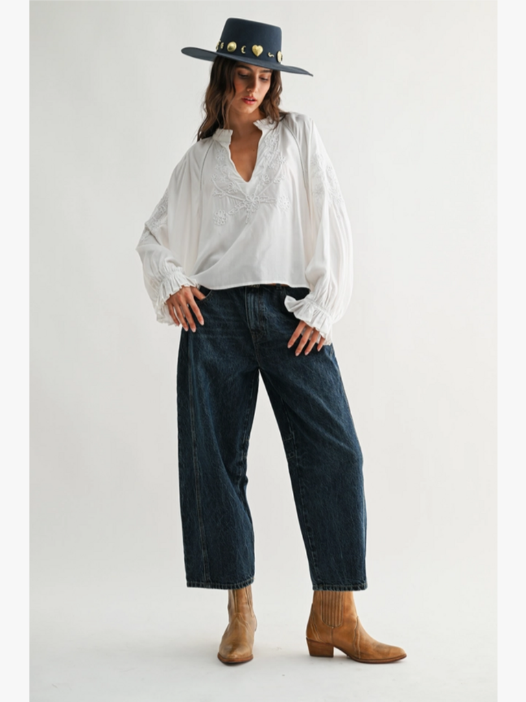 Camellia Embroidered White Peasant Blouse