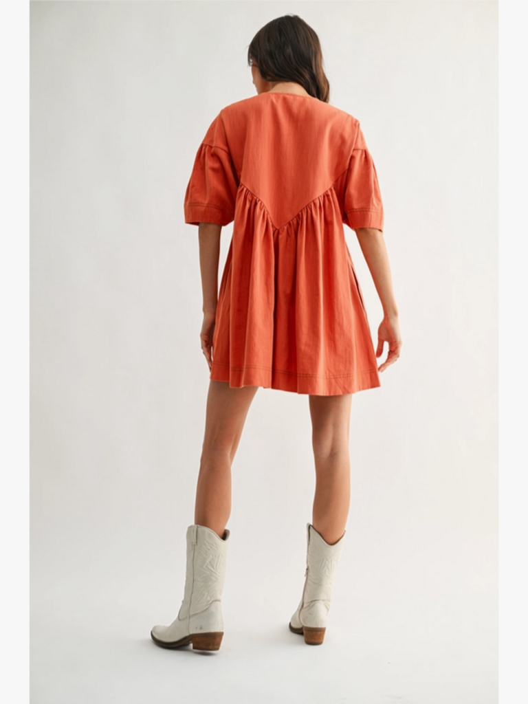 Camellia Embroidered Linen Tunic Dress