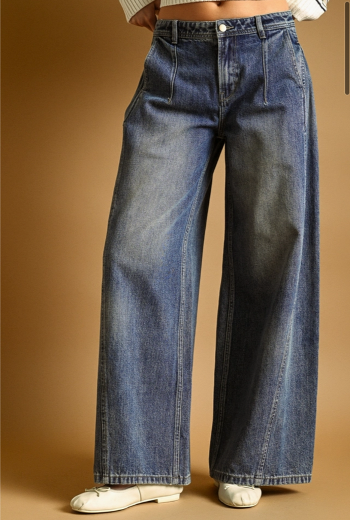 Miou Muse Wide Leg Jeans with Side Pleats