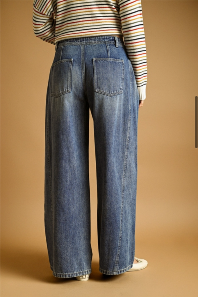 Miou Muse Wide Leg Jeans with Side Pleats