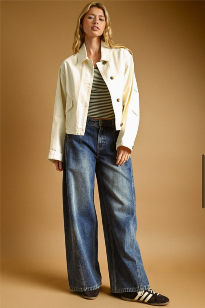 Miou Muse Wide Leg Jeans with Side Pleats
