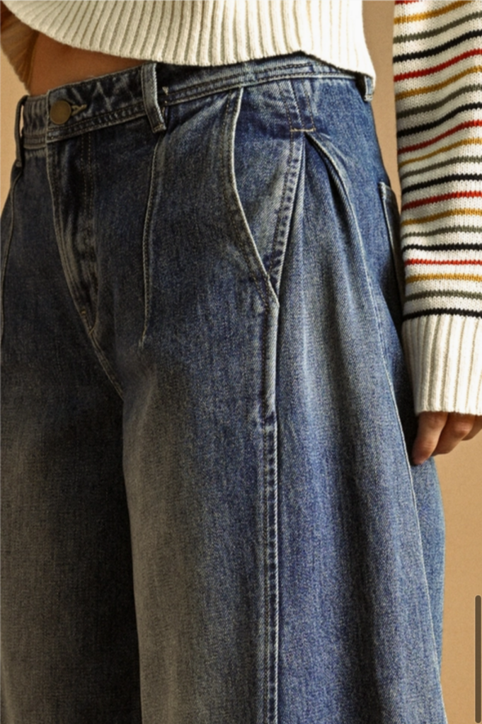 Miou Muse Wide Leg Jeans with Side Pleats