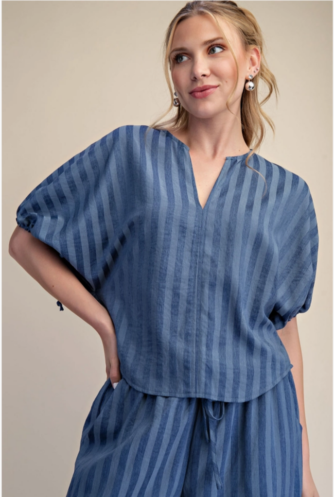 Glam V-Neckline Adjustable Tie Puff Sleeves Top