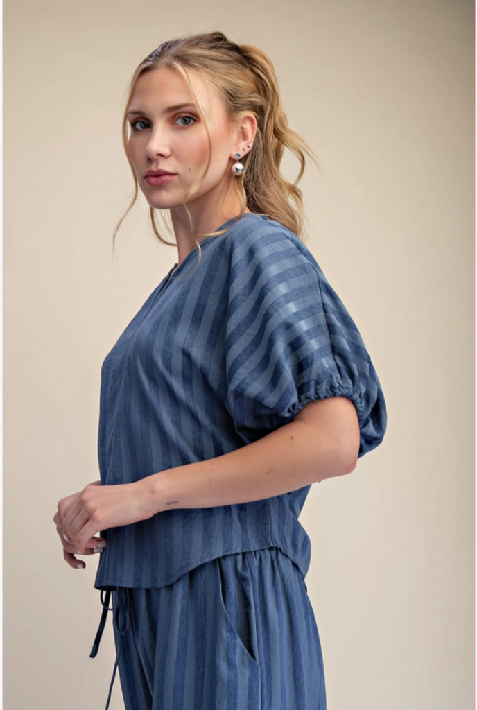 Glam V-Neckline Adjustable Tie Puff Sleeves Top