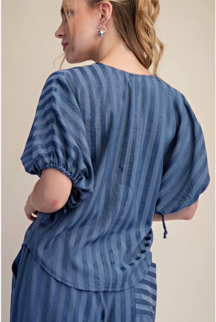 Glam V-Neckline Adjustable Tie Puff Sleeves Top