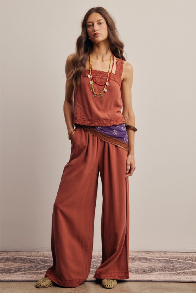 Forte Embroidered Tank & Wide-Leg Pants Set