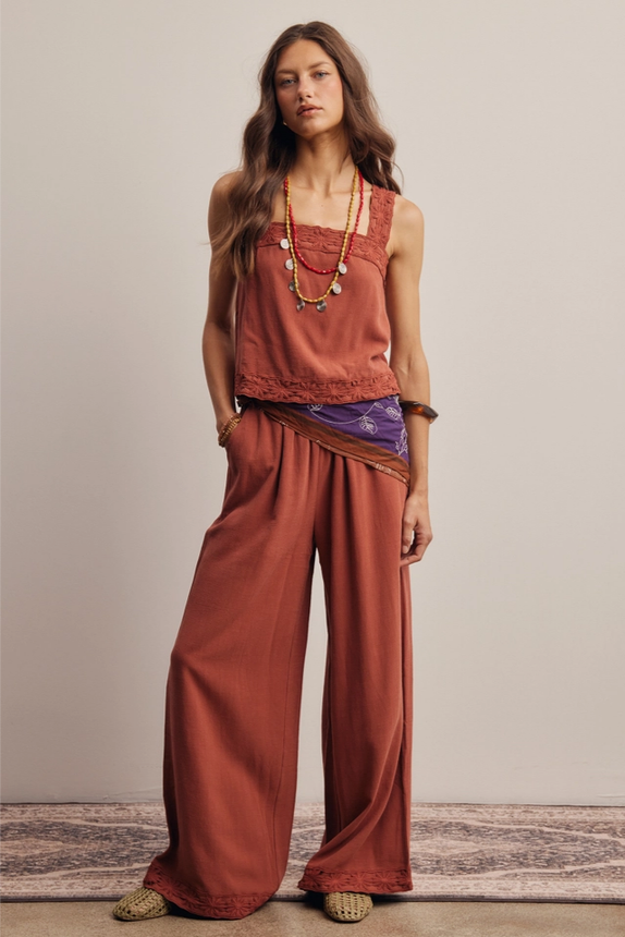 Forte Embroidered Square Neck Tank & Wide Leg Pants Set - J Marcel