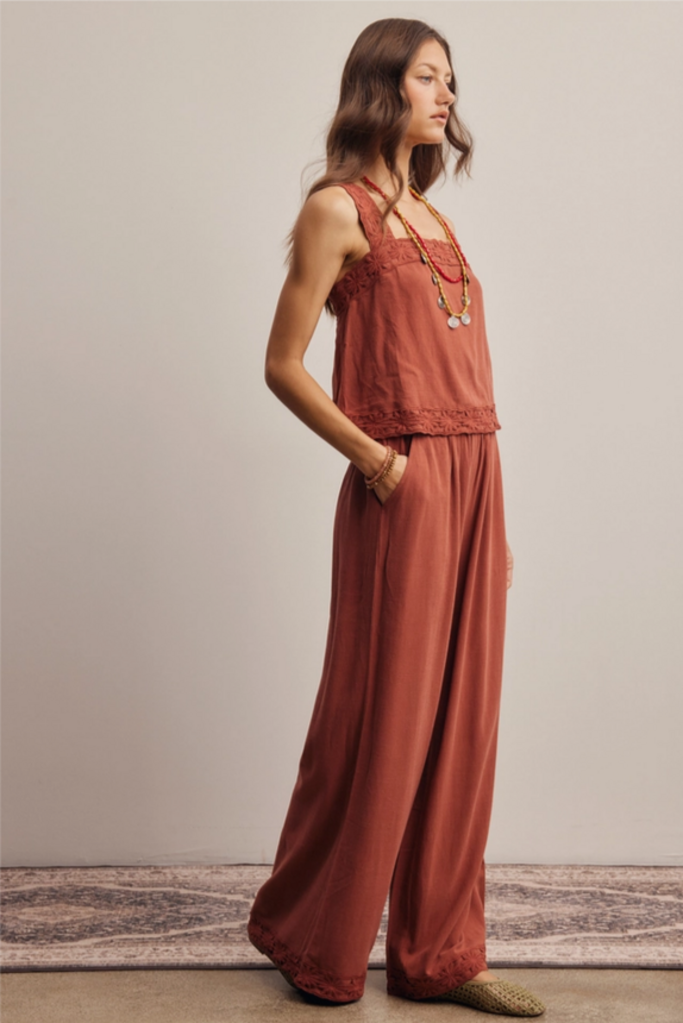 Forte Embroidered Tank & Wide-Leg Pants Set