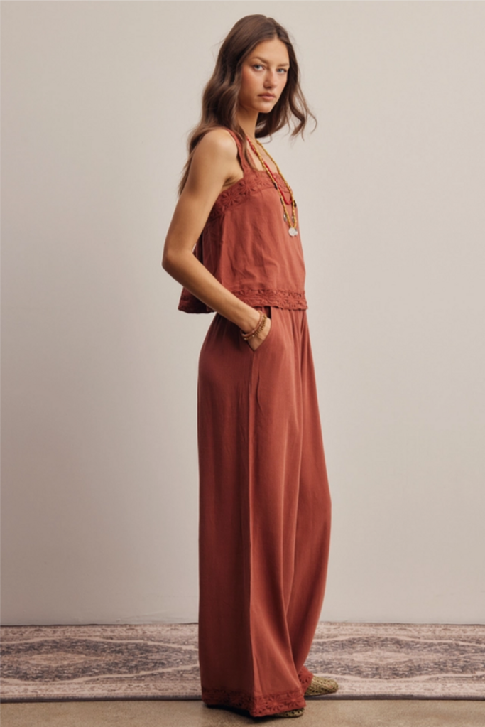Forte Embroidered Tank & Wide-Leg Pants Set