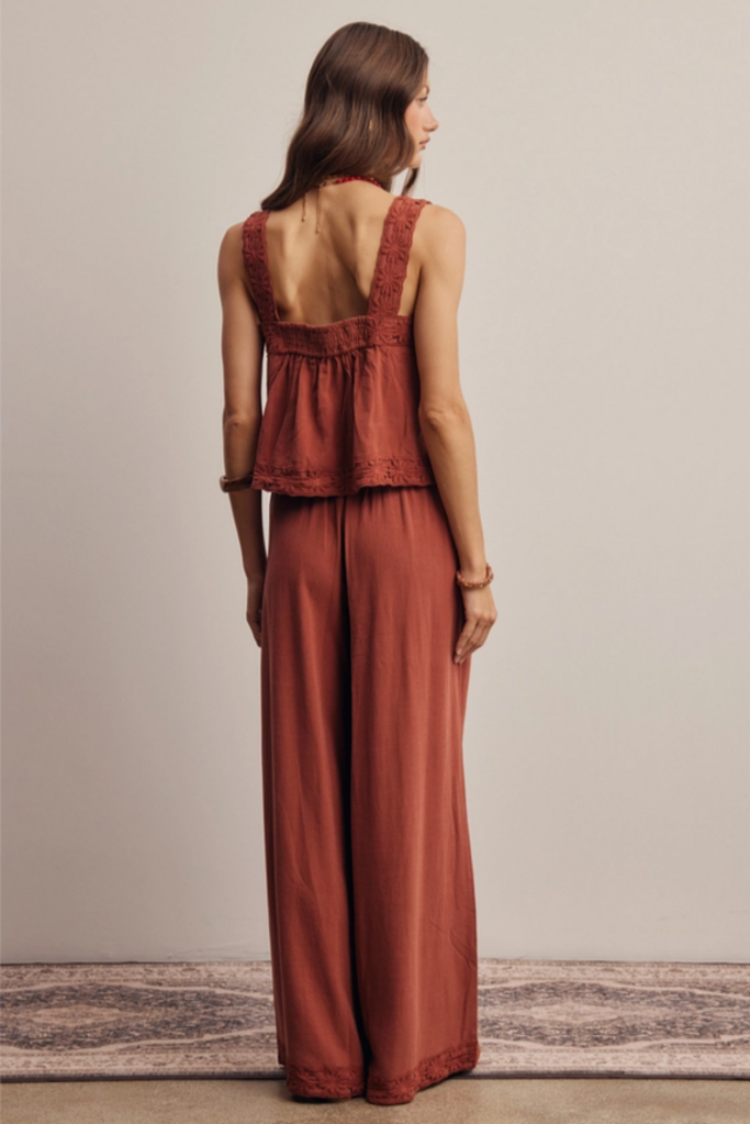 Forte Embroidered Tank & Wide-Leg Pants Set