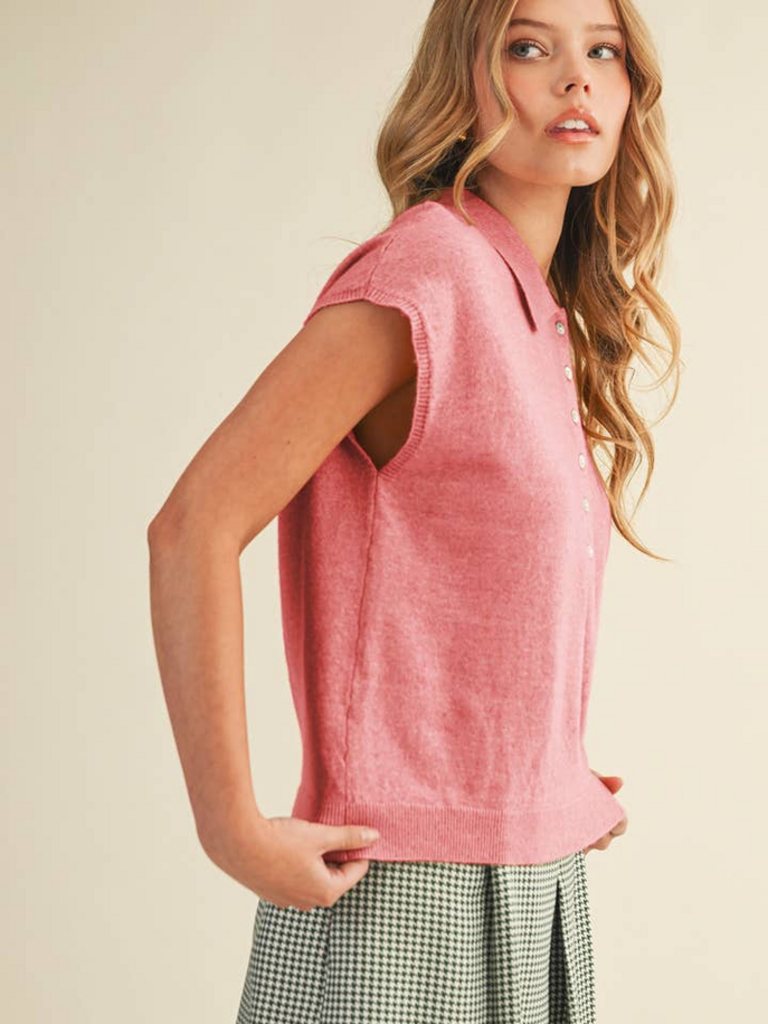 & Merci Cap Sleeve Collared Sweater Vest