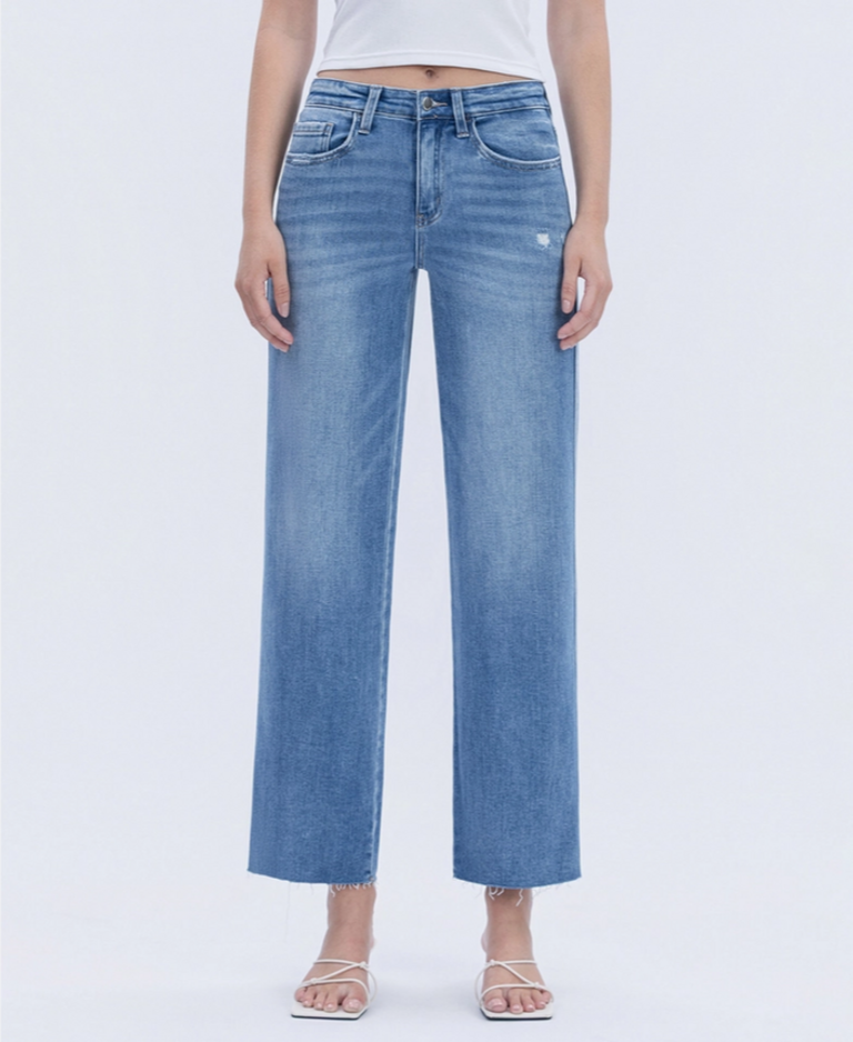 Flying Monkey High Rise Raw Hem Slim Wide Jeans