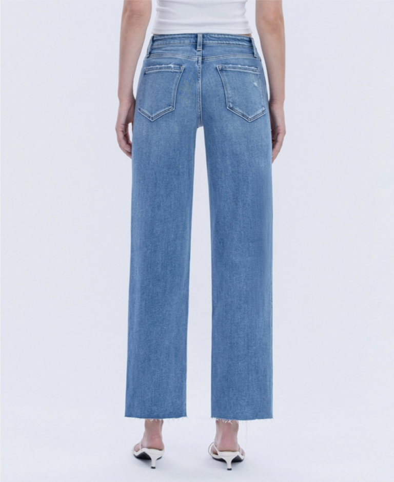 Flying Monkey High Rise Raw Hem Slim Wide Jeans