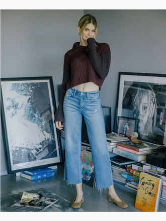 Flying Monkey High Rise Raw Hem Slim Wide Jeans