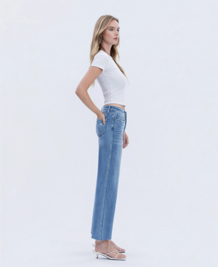 Flying Monkey High Rise Raw Hem Slim Wide Jeans
